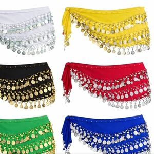Assorted Coin Fringe Hip Scarves - Red, Yellow, Blue, Green, Black, White